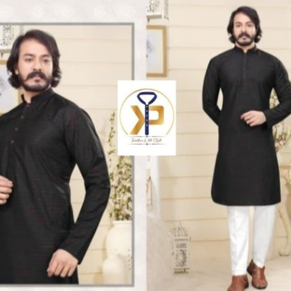 Kurta Pyjama Set Black Color With Collar